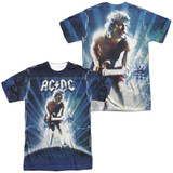 AC/DC Lightning (Front/Back Print) Adult Sublimated Crew T-Shirt White