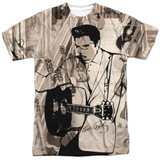 Elvis Presley Guitarman Adult Sublimated Crew T-Shirt White