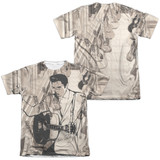 Elvis Presley Guitarman (Front/Back Print) Adult Sublimated T-Shirt White