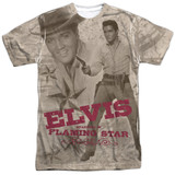 Elvis Presley Flaming Star (Front/Back Print) Adult Sublimated Crew T-Shirt White