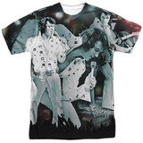 Elvis Presley Now Playing (Front/Back Print) Adult Sublimated Crew T-Shirt White