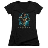 Aquaman Movie Trident Junior Women's V-Neck T-Shirt Black