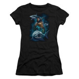 Aquaman Movie Swimming With Sharks Junior Women's Sheer T-Shirt Black