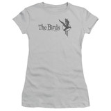 The Birds Distressed Junior Women's Sheer T-Shirt Silver