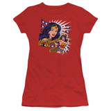 Wonder Woman Pop Art Wonder Junior Women's Sheer Original T-Shirt Red