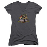 Jurassic Park Retro Rex Junior Women's V-Neck T-Shirt Charcoal
