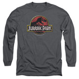 Jurassic Park Stone Logo Adult Long Sleeve T-Shirt Charcoal