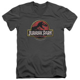 Jurassic Park Stone Logo Adult V-Neck T-Shirt Charcoal