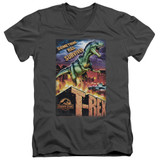 Jurassic Park Rex In The City Adult V-Neck T-Shirt Charcoal