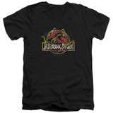 Jurassic Park Something Has Survived Adult V-Neck T-Shirt Black