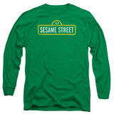 Sesame Street Rough Logo Adult Long Sleeve T-Shirt Kelly Green