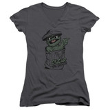 Sesame Street Early Grouch Junior Women's V-Neck T-Shirt Charcoal