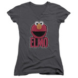 Sesame Street Elmo Smile Junior Women's V-Neck T-Shirt Charcoal