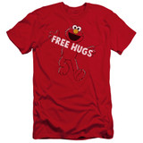 Sesame Street Free Hugs Premuim Canvas Adult Slim Fit T-Shirt Red