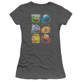 Sesame Street Group Squares Junior Women's Sheer T-Shirt Charcoal