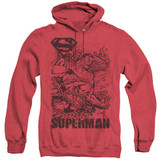 Superman Breaking Chains Adult Heather Hoodie Sweatshirt Red
