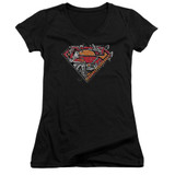 Superman Breaking Chain Logo Junior Women's V-Neck T-Shirt Black