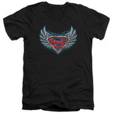 Superman Steel Wings Logo Adult V-Neck T-Shirt Black