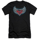 Superman Steel Wings Logo Premium Canvas Adult Slim Fit 30/1 T-Shirt Black