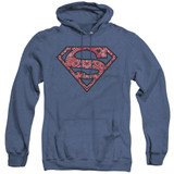 Superman Paisley Shield Adult Heather Hoodie Sweatshirt Royal Blue