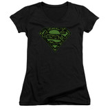 Superman Circuits Shield Junior Women's V-Neck T-Shirt Black