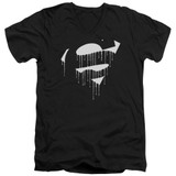 Superman Dripping Shield Adult V-Neck T-Shirt Black