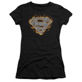 Superman Steel Fire Shield Junior Women's Sheer T-Shirt Black