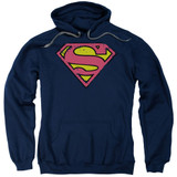 Superman Distressed Shield Adult Pullover Hoodie Sweatshirt Navy