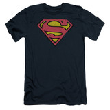 Superman Distressed Shield Adult 30/1 T-Shirt Navy