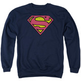 Superman Distressed Shield Classic Adult Crewneck Sweatshirt Navy