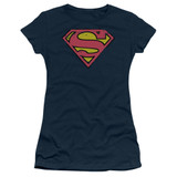 Superman Classic Distressed Shield Junior Women's Sheer T-Shirt Navy