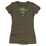 Superman Camo Logo Junior Women's Sheer T-Shirt Military Green