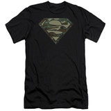 Superman Camo Logo Premium Canvas Adult Slim Fit 30/1 T-Shirt Black