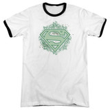 Superman Ornate Shield Adult Ringer White/Black