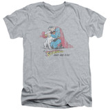 Superman And His Dog Adult V-Neck T-Shirt Athletic Heather