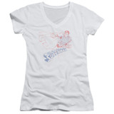 Superman Sketch Junior Women's V-Neck T-Shirt White
