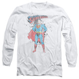 Superman Vintage Ink Splatter Adult Long Sleeve T-Shirt White