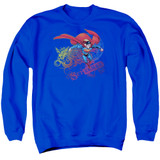 Superman Cool Word Supes Adult Crewneck Sweatshirt Royal Blue