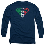Superman Mexican Shield Adult Long Sleeve T-Shirt Navy