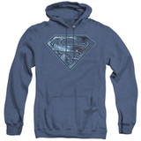 Superman On Ice Shield Adult Heather Hoodie Sweatshirt Royal Blue