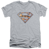 Superman Basketball Shield Adult V-Neck T-Shirt Athletic Heather