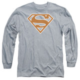 Superman Burnt Orange And White Shield Adult Long Sleeve T-Shirt Athletic Heather