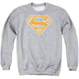 Superman Burnt Orange And White Shield Adult Crewneck Sweatshirt Athletic Heather