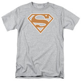 Superman Burnt Orange And White Shield Adult 18/1 T-Shirt Athletic Heather