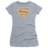 Superman Burnt Orange And White Shield Junior Women's Sheer T-Shirt Athletic Heather