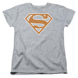 Superman Burnt Orange And White Shield Women's T-Shirt Athletic Heather