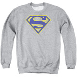 Superman Maize And Blue Shield Adult Crewneck Sweatshirt Athletic Heather