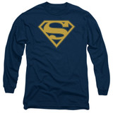 Superman Maize And Blue Shield Adult Long Sleeve T-Shirt Navy