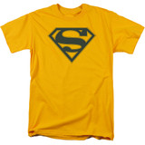 Superman Navy And Gold Shield Adult 18/1 T-Shirt Gold
