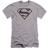 Superman Navy And Gold Shield Premium Canvas Adult Slim Fit 30/1 T-Shirt Athletic Heather
